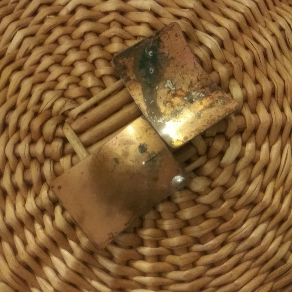 Vintage Cooper Earrings Brown Silver Bohemian Boho Abstract Art to Wear 1 7/8" - Picture 3 of 3